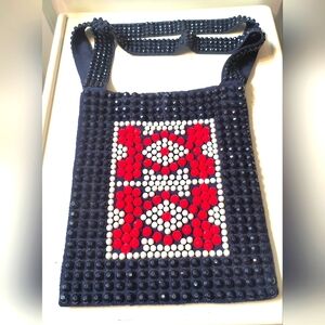 Roger Van S Vintage Beaded Purse Blue Red White Hong Kong 1960s Mid-Century